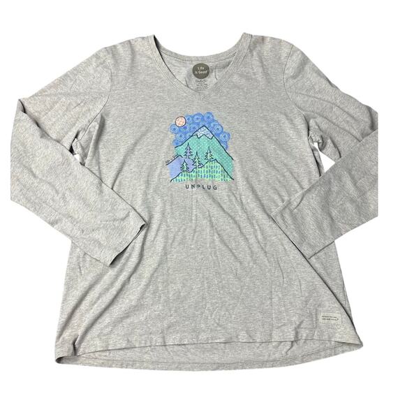 Life is Good Unplug Long Sleeve Crusher Tee Sz XL Gray Outdoor Hiking Mountain - Picture 1 of 8
